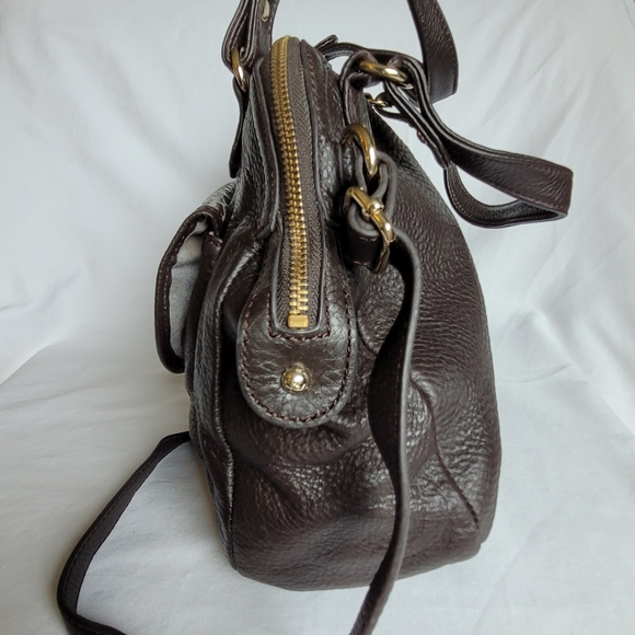 NEW Leather Handbag Gold Accents Faux Croc Turn Lock and Zip - Picture 4 of 13